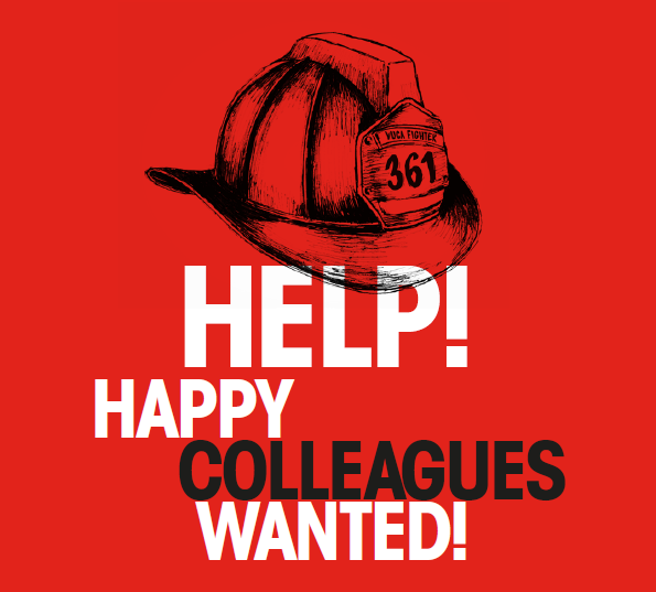 Text "Happy Colleagues wanted" on red background